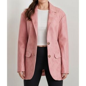 HOUSE OF CB Kiera Vegan Leather Oversized Blazer, Warm Pink, Large